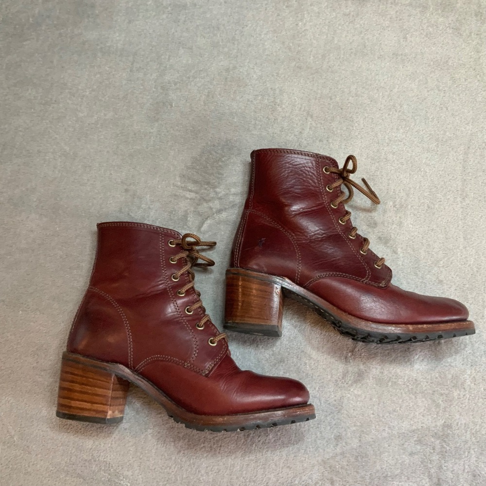 Vintage Frye Mahogany Leather Lace Up Combat Boots Vibram Sole Made in USA 7 M - Picture 5 of 8